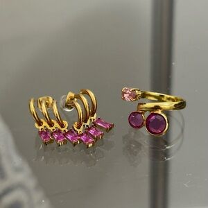 Pink Jewelry Stone Set Adjustable Ring Triple Stone & Triple Hoop Portugal